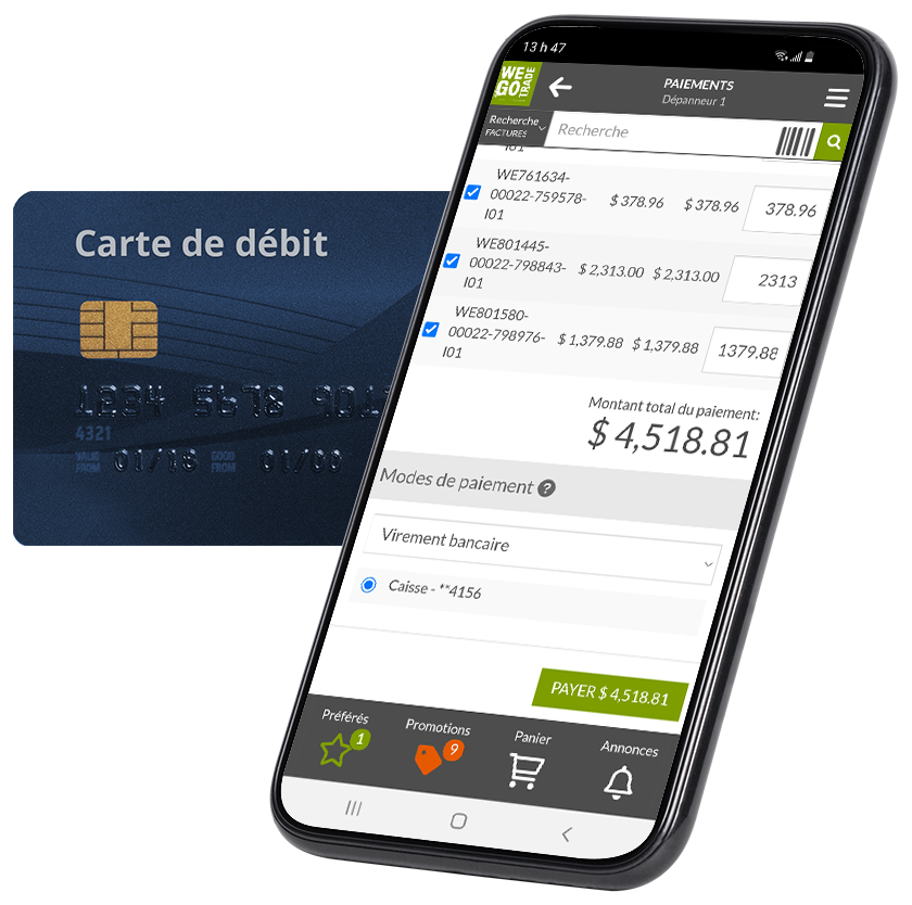 Paiement en ligne pour entreprise fait sur un téléphone mobile à l'aide de WEGOTRADE Pay